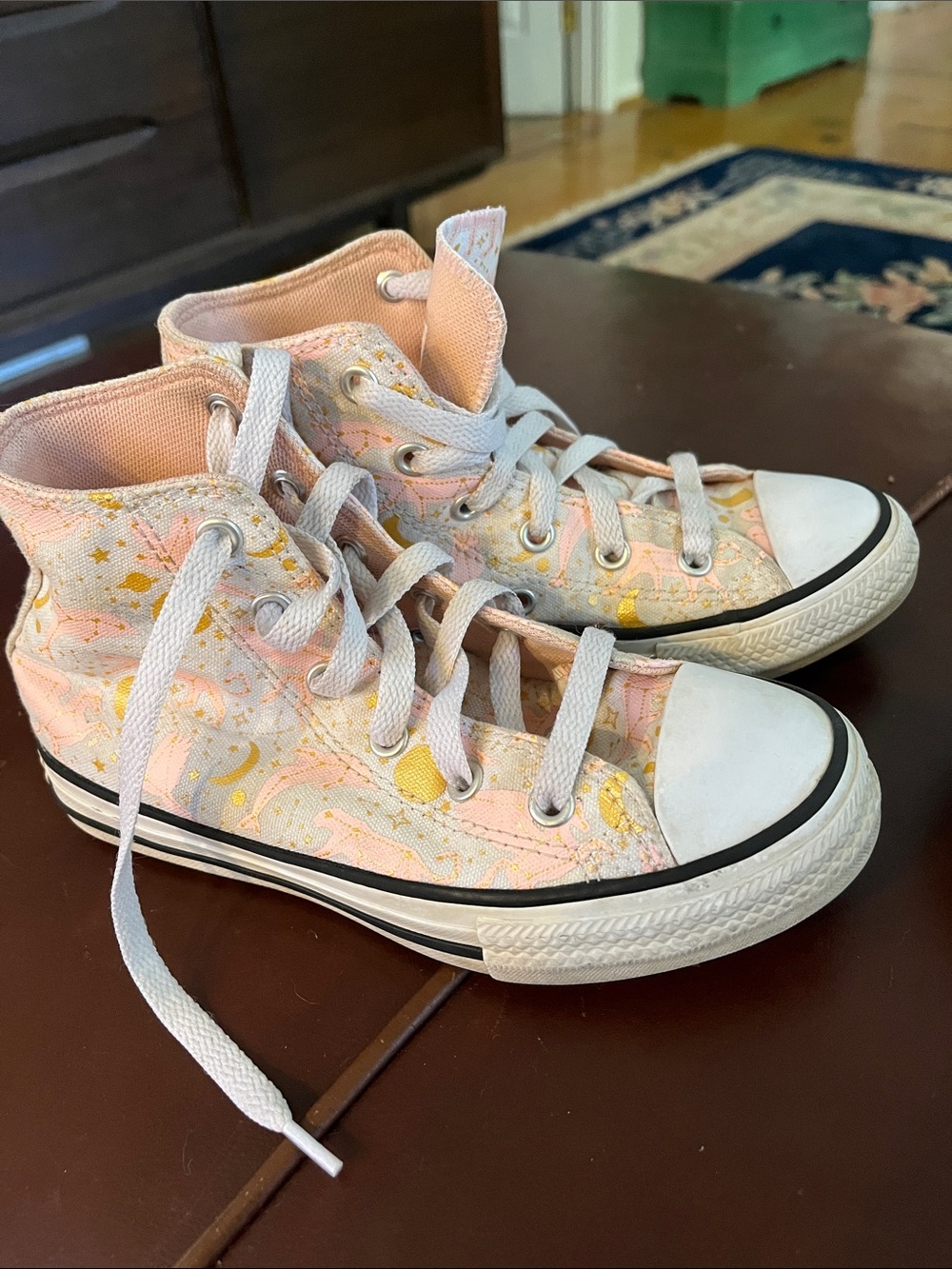 Converse Kids Pink High-Top Sneakers with Gold Accents